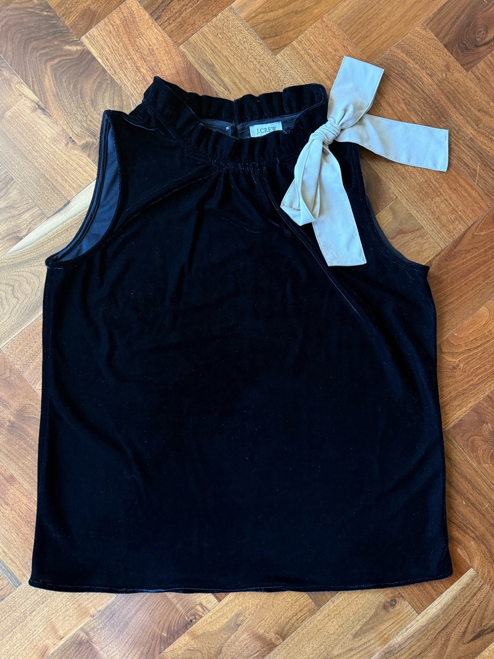 J Crew Sleeveless Black Velour Bow Top Size Small